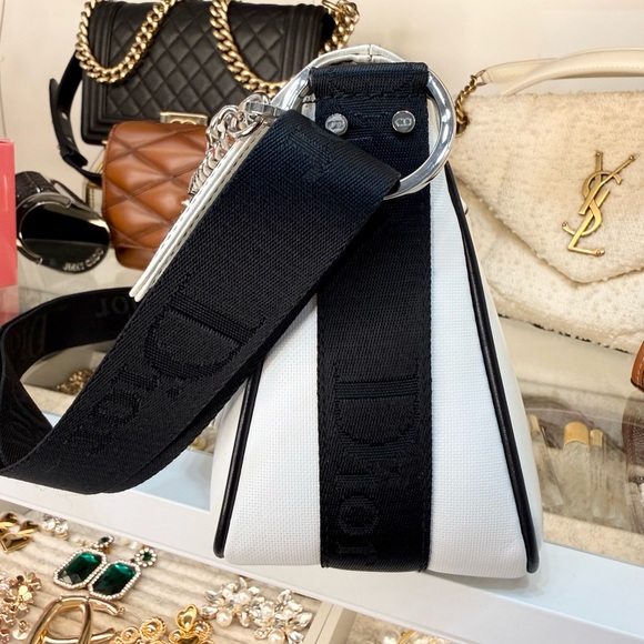 Vintage Rare model Christian Dior Hardcore Shoulder Bag Swarovski Crystals B&W - Picture 6 of 16